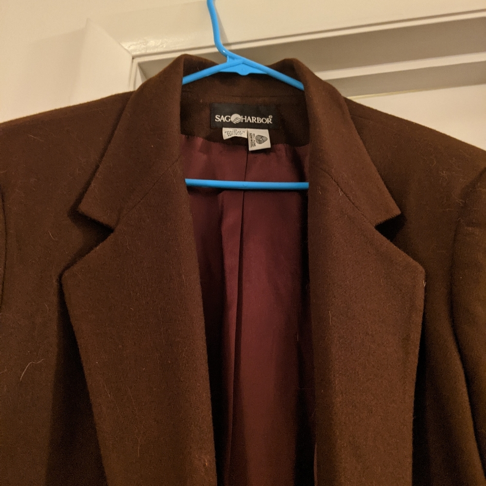 Sag Harbor Women's Brown Wool Pants Suit- Size 18